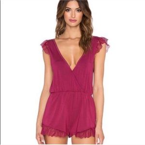 Wildfox Intimate Lace Trim Romper Wine NWOT